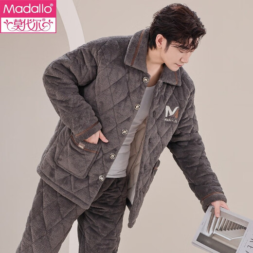 Velvet de algodón de algodón de tres capas en espesada modal en grano de pijamas para hombres, se puede usar el traje de ropa para el hogar M6626 Gat.