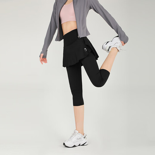 KEJIMITAO fake two-piece fitness pants for women, tight-fitting large size running sports culottes, badminton trousers, quick-drying yoga pants, three-quarter culottes M