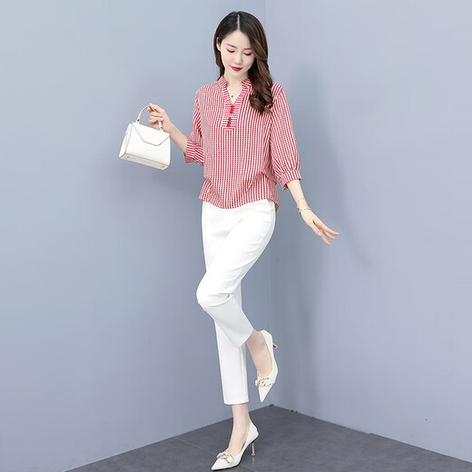 Sibaishe 2026 Spring and Summer New Women's Fashion Contrast Color Striped Slit Shirt