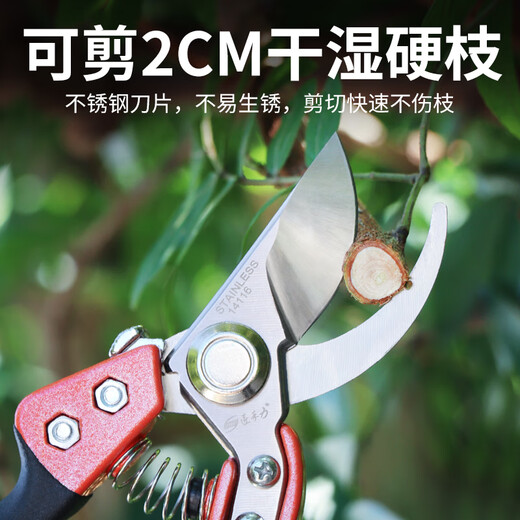 Gardening scissors pruning shears household stainless steel garden fruit tree pruning branch scissors special thick branches flower art scissors 14116 orange black stainless steel pruning shears (single hand)