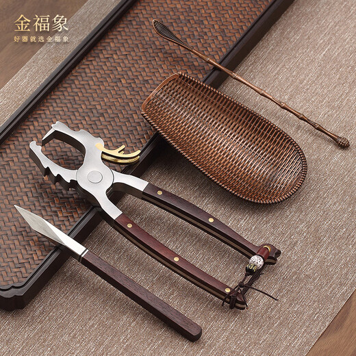 Jinfuxiang high-end Pu'er tea knife, tea pliers, tea opener, tea cake pry, tea brick tool, tea scissors, 304 stainless steel, rosewood, three-piece set of dragon pliers