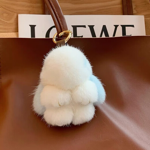 Mink Plush lindo Internet celebridades Conejo colgante decoración de muñecas femenino pelaje de muñeca para muñeca con llavero de llavero colgante de llavero colgante de cuero de oreja azul