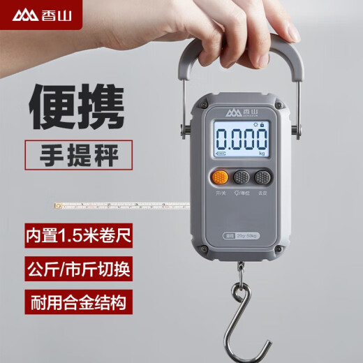 香山手提秤便携式电子秤行李秤 高精度克秤称重快递称迷你吊钩秤 EP190-电池款灰-精准到5g 礼物