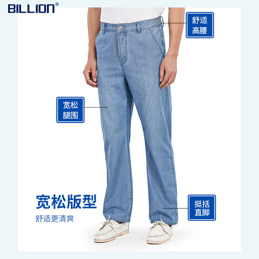 Milliards de jeans droits lâches minces de taille haute de taille moyenne oblique insert grande poche facile à porter pantalon long décontracté J11718 718 Bleu clair taille haute 76 longueur intérieure 32 (2,52 pieds)