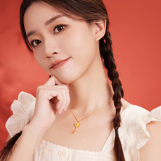 Saturday Fu 5G craftsmanship gold necklace women's lotus pure gold pendant set chain price A0612688 about 4.78g 40+5cm