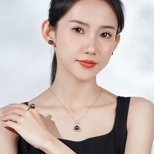 Tahitian black pearl pendant S925 silver high-gloss seawater pearl necklace neck gift for girlfriend and mother B grade/black pearl 9-10mm+925 silver chain