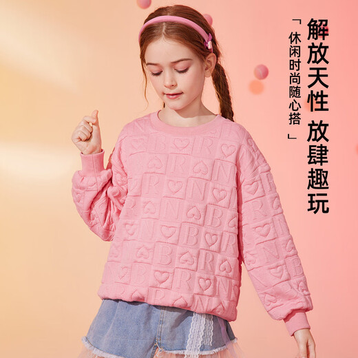 Fragen Sie Junior Girls Sweatshirt 2025 Herbst Middle und Big Children Mode Liebesbrief Print Sweatshirt Pink 170