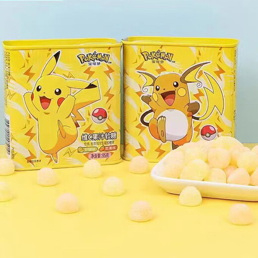 Leda Sugar Pokémon Juice Gummy Probiotic VC Canned Strawberry Flavored Gummy Snacks (Lemon + Mango Flavor) 95g*4 cans