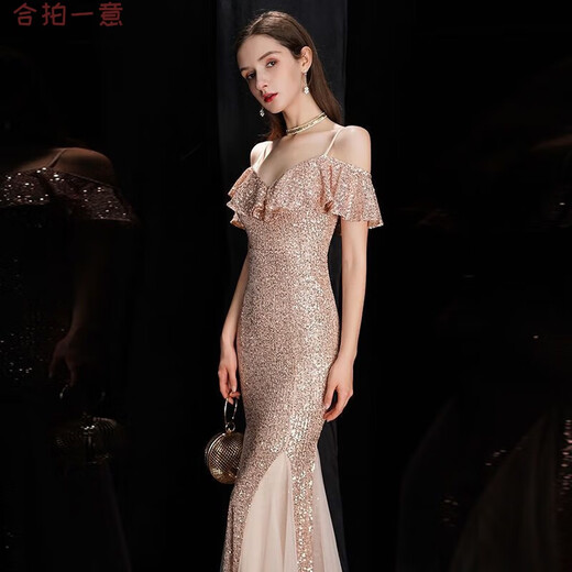 Seidenschlinge Abendkleid für Frauen New Style Banketttemperament Fisch Schwanz lang