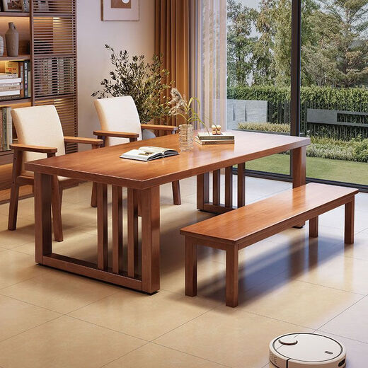 Yiyao nueva mesa de comedor y silla de estilo chino Combinación Sala de estar simple Mesa de comedor de plato grande Tabla de lectura de trabajo Integrado CR9901# Nuez Tabla individual 180x80x75cm