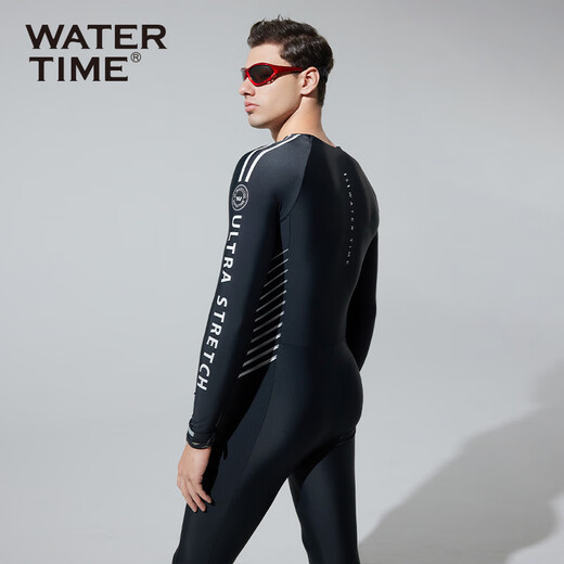 WATERTIME/Shui Chuan Men's Swimsuit Swimsuit One-piece Wetsuit Beach Pants Anti-Embarrassing Swimsuit Black Silver XL
