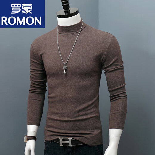 ROMON Cotton Spring Autumn and Winter Half Turtle Collar Bottoming Shirt Men's Slim Fit Lined Long Sleeve T-shirt Men's Autumn Clothes Outerwear Black XL Recommended 140Jin Jin equals about 0.5kg