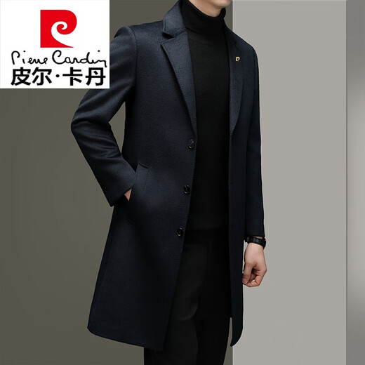 Pierre cardin winter medium-length cashmere woolen coat men's over-knee high-end middle-aged business suit wool jacket knitted navy blue 826 long 170 sizes [recommended 100 Jin [Jin equals 0.5 kg]-125 Jin [Jin equals 0.5 kg]]
