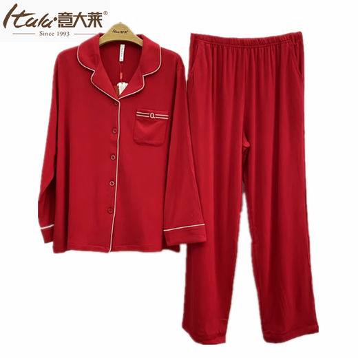 Italai couple's big red pajamas autumn and winter medium thick silkworm pupa protein velvet marriage year can wear couple's home clothes outside 4855 deep orchid-men's style XL
