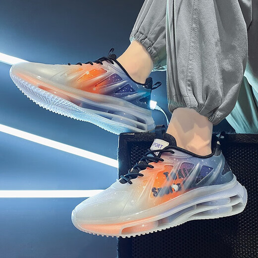 GUQIAN men's shoes 2025 new sports and leisure running air cushion shock absorption junior high school students' height-enhancing dad shoes trendy shoes men TK757 gray orange 40 (250mm)