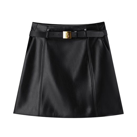 PEACEBIRD Women's Skirt Leather Skirt Fashionable Texture Spring and Autumn Women's Versatile A-Line Skirt Black XL