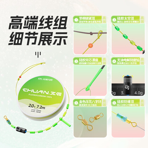 Kawasawa strengthened knotless high-end line product set imported fishing line main line tied with super strong tension competitive fishing line 7.5 meters knotless line set 2 rolls + high-end line set 2 rolls No. 2.0