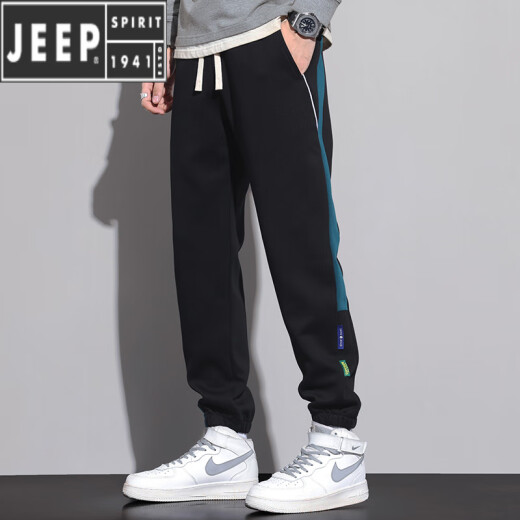 JEEP SPIRIT吉普瘦高个子加长版运动休闲裤子男春秋款190cm超长束脚学生休闲 12113裤长110cm黑蓝色-春秋款 XL 125-140斤左右