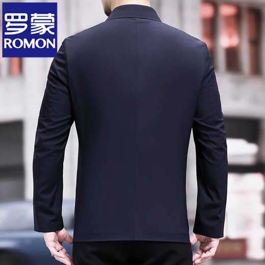 罗蒙（ROMON）中青年男士行政夹克春秋季商务休闲爸爸装翻领无痕上衣外套男 蓝色 180/XL