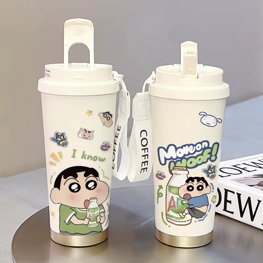 
Children's balls British co-branded crayon Shin-shirt thermos cup straw large capacity student double cover carry new water cup high appearance CKY679 Shin-shirt