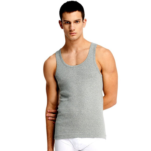 Three-pack two-piece pure cotton vest for men, ribbed elastic, lightweight, breathable, slim-fitting sports inner sleeveless vest, light hemp gray + light hemp gray XL