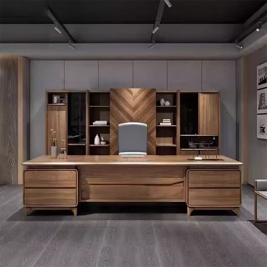 Ningqiu Luoge (NICHLORT) new Chinese style boss desk and chair combination office furniture sofa coffee table solid wood Zen executive desk president desk 2.4 meters office desk ash wood