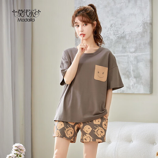 
Modal 2024 pajamas for women in summer cotton thin cute Korean style student short sleeve two-piece set spring and autumn loose summer home fashionable maroon GXT6636 picture color M (recommended 75-95Jin [Jin equals 0.5 kg])