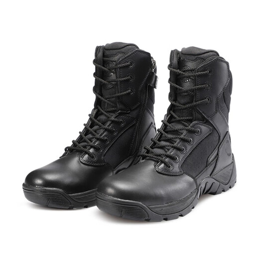 
Junluoke autumn and winter sting zipper combat boots men and women tactical boots flying land combat high-top black cowhide training boots D14099 black 42