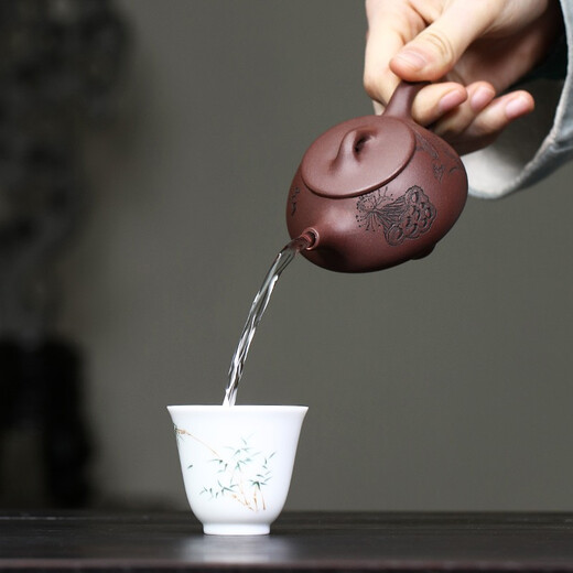 Zanghutianxia Yixing purple clay teapot small capacity pure hand carved mini teapot original mineral purple mud stone scoop pot Kung Fu tea set small stone scoop