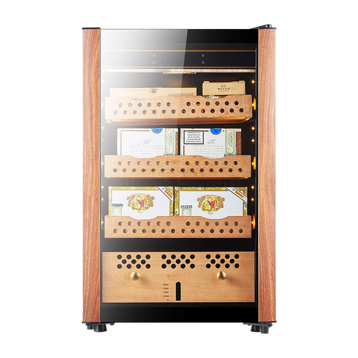 Frielmann H54X-4000 compressor cigar cabinet with lock, constant temperature and humidity, cedar wood red wine humidifier for home, 97cm high, wood grain compressor model, aluminum liner
