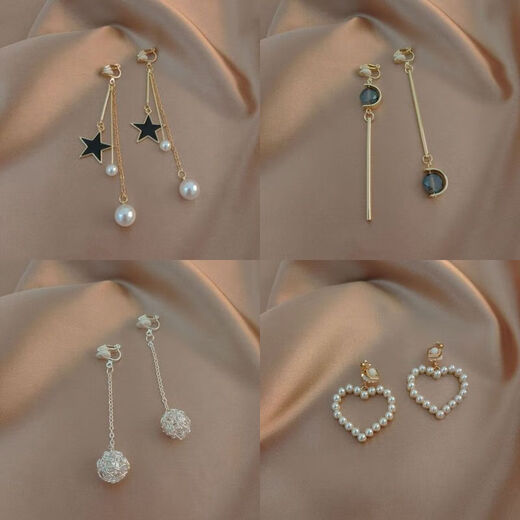 梅派超仙耳夹无耳洞女在逃公主耳环年圆脸耳饰女网红SN6626SN4222 66号四对套餐拼 耳夹【不用耳洞的】