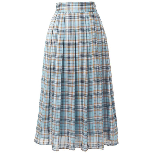 Yanyu Fashion Plaid Skirt Autumn New Style Women's Fashionable Age-Reducing Versatile Slimming Plaid Pleated Skirt Blue L