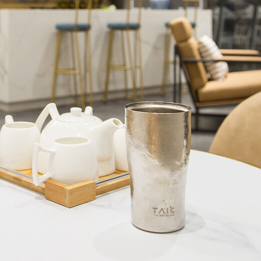 TAIC Titanium pure titanium beer cup double-layer vacuum water cup titanium cup juice cup milk cup coffee cup Hercules cup ultra-light high-end gift cup Haoyue Silver