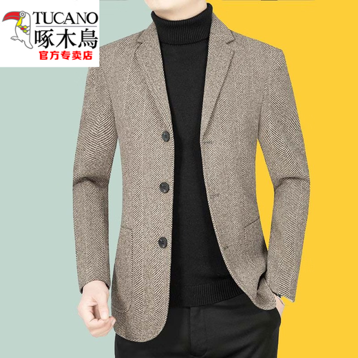 Woodpecker (TUCANO) three-button men's suit spring business casual suit woolen small suit spring and autumn jacket 82305 gray 4XL 195 recommended 190-210Jin Jin equals 0.5 kg