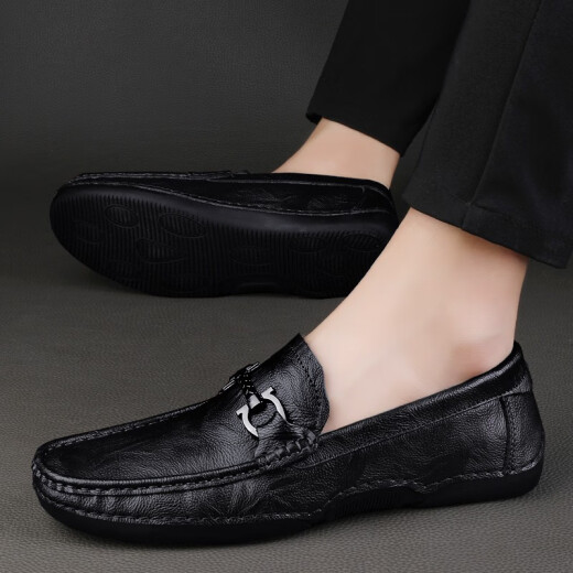 Clohoo Doudou Chaussures Spring and Automne Geatic Cuir Business Casual Cuir Chaussures Men Soft Sole Sole British British non glip Pendal Pédale Black 40 [Taille de la chaussure en cuir]