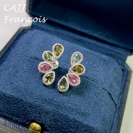 CAJJ Francois 3.0 carat tourmaline stud earrings for women, natural colored gems, jewelry gemstones, 925 silver inlay, tourmaline stud earrings