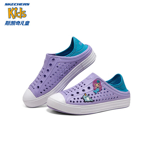 Skechers children's shoes slip-on toe sandals summer men's and women's hole shoes medium and large children's beach shoes 308310L girls/lavender/light green/LVAQ 36