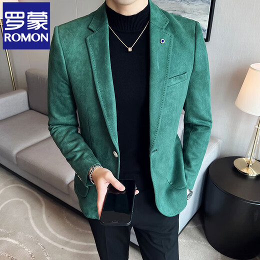 Romon High-End Anti-Wrinkle Suit Men's Spring y Autumn Grey Suede Jacket Sittle Traje Casual Traje Británico 9929 White XL: Adecuado para 139jin [Jin es igual a 0.5 kg]