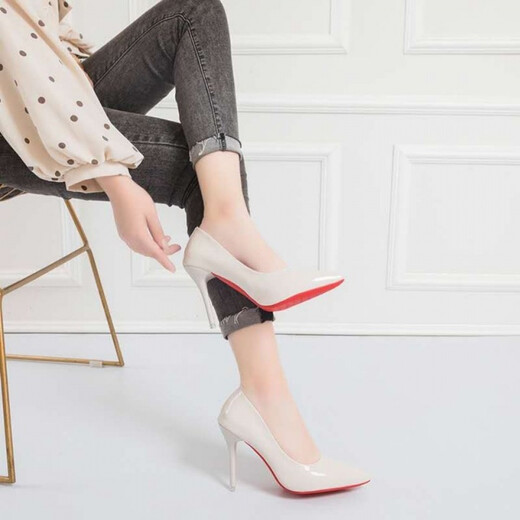 Daohuatu 45 large size men's shoes 20 autumn new pointed toe stiletto sexy women's high heels cross-dressing transvestite 43 beige 10cm 35