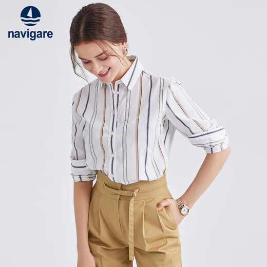 Navikel Italian dinghy long-sleeved shirt women's casual striped shirt 2323042041 bleach/khaki S