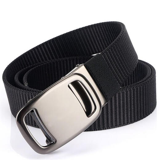 VANLUNTALU canvas belt men's automatic buckle braided tactical belt youth outdoor casual simple and versatile trendy jeans belt Chinese silver military green cloth belt 120cm
