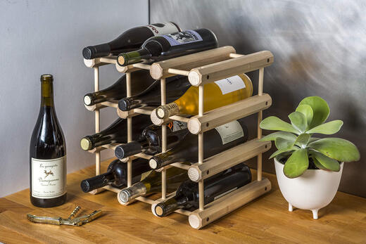 J.K. Adams Wooden Stackable Modular Wine Rack 12 Bottles Gray Solid Wood Expandable Kitchen Storage Natural Pins Stable Design American Country Style