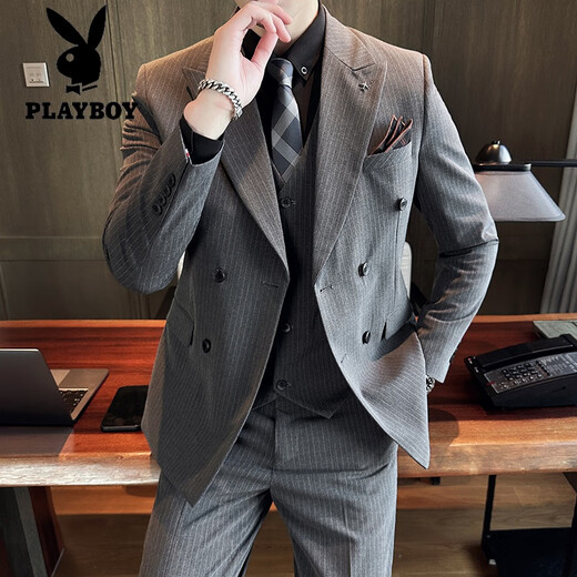 Playboy wedding suit men's high-end 2025 new business men's double-breasted casual wedding suit jacket dark green XL recommended 140Jin Jin equals within 0.5kg
