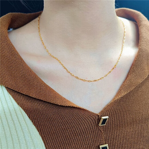 Zhijue pure gold 999 gold necklace for men and women, pure gold chain, clavicle chain, gold color water wave chain, gift for girlfriend, gold water wave chain 0.01g