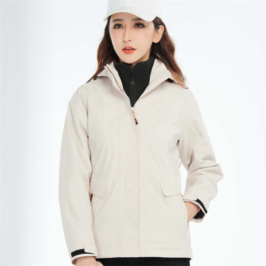 BRELRMON韩版冲锋衣女男防风户外防寒三合一保暖可拆卸滑雪登山服夹克外套 HS12805米白-女 S