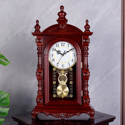 Hanshi (Hense) solid wood table clock living room retro table clock tabletop clock desk time striking quartz clock HD276 arc base (with time striking)