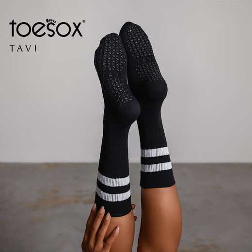 Toesox mid-cut yoga socks, sports socks, non-slip particle indoor Pilates socks for women, Aria series, Tavi co-branded model, black flowers S (size 34~38)