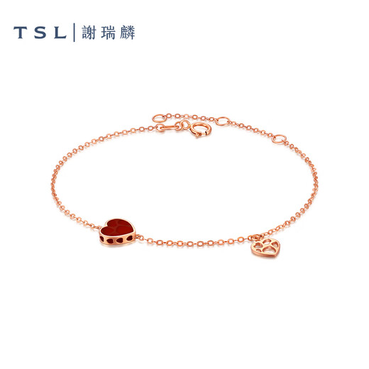 Xie Ruilin (TSL) Little Heart Series 18K Gold Bracelet Inlaid with Love Red Agate Bracelet Women's Birthday 63912 18K Gold Red Agate Bracelet (16+3cm)