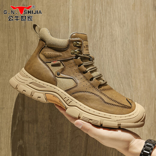 
Bull Family Men's Shoes Spring and Autumn New Handmade Outdoor Non-Slip Martin Boots Men's Casual High-top Leather Shoes Working Boots Men's Khaki [Four Seasons Single Shoes] GN124101279 41 (Sports Shoes Size)