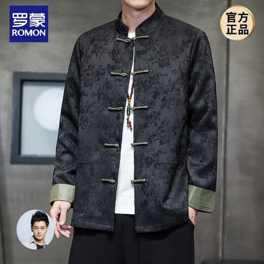 罗蒙（ROMON）新中式唐装男中国风秋冬季长袖夹克复古盘扣汉服宽松大码男士外套 Y757黄色 3XL 165-180斤